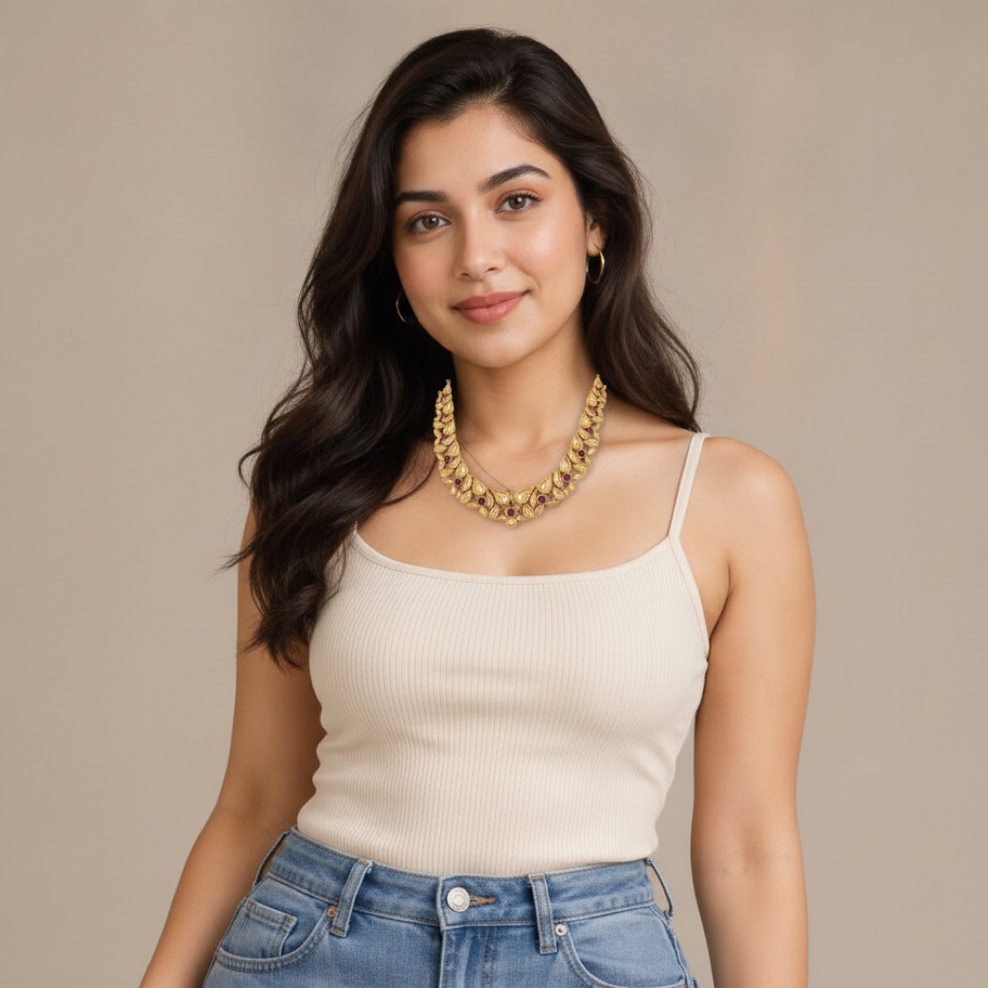 Same necklace worn by AI model